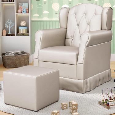 Imagem de Poltrona De Amamentação Fixa Com Puff Lucy P04 Sintético Bege - Mpozenato