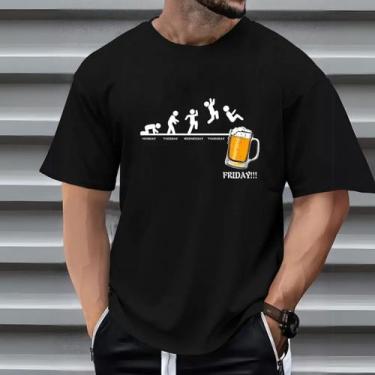 Imagem de Camiseta Oversized Masculina Estampa Clássica Cerveja Corte Largo Conf