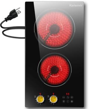 Imagem de Karienvir Cooktops Elétricos Bruner, Cooktop Elétrico Plug-In 110 V, Fogão De Cozinha Elétrico De 12 Polegadas, Bancada E Embutido, Botão E Controle De Toque, 9 Níveis De Potência, 2000 W, Trava De