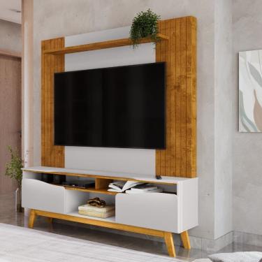 Imagem de Estante Home Frisado para TV Até 75 Polegadas 2 Portas com Pés de Madeira Maciça Atalaia Bechara
