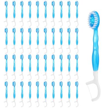 Imagem de Wanmu Pacote com 50 mini escovas de dentes descartáveis para viagem, escova de ferramentas 5 em 1 + fio dental + palheta + raspador de língua, escovas de dentes a granel embaladas individualmente