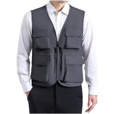 Imagem de Colete De Pesca Leve E Respirável Para Trabalho Com Vários Bolsos, Para Homens Ao Ar Livre, Jaqueta De Fotografia Sem Mangas Com Zíper Para Viagem Verão, Seu Acampamento, Caminhada(Gray,Medium)