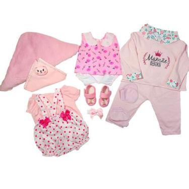 Imagem de Kit Roupa Bebê Reborn com 3 Trocas Manta e Naninha Rosa - Mamãe Reborn