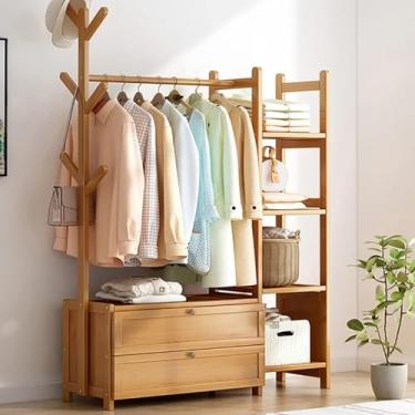 Imagem de Cabide De Cama Com Prateleiras De Armazenamento, Árvore De Cabideiro Industrial Moderna Com 6 Ganchos E Sapateira De 2 Andares, Muito Espaço De Armazenamento, Árvore De En, B, 80X30X138CM