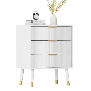 Imagem de Vossfamul Cômoda de 3 gavetas com armazenamento, cômoda de 72 cm, 60 cm, 39 cm, 39 cm, com alças de metal, mesa de cabeceira minimalista moderna com pernas de metal, armário organizador para sala de