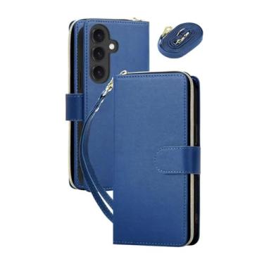 Imagem de HJZSZX Para Samsung A23 (4G 5G) Couro Zíper Carteira Cartão Telefone Capa Crossbody Cordão Flip Cover (Para Samsung A23 (4G 5G)/Azul)