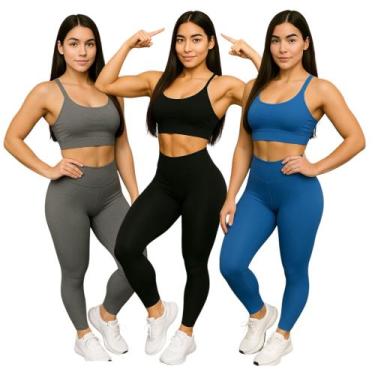 Imagem de Kit C/3 Calças Legging BÁSICAS COLORIDAS Leg Fitness Academia Corrida 