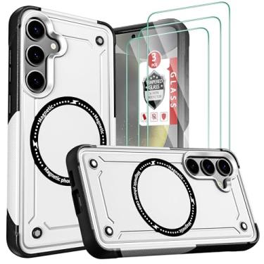 Imagem de Capa para Galaxy S24+, capa para Galaxy S24 Plus com [3 películas de vidro temperado], compatível com bobina magnética de grau militar antiimpressões digitais fosco rígido PC Slim Fit capa 17.0 cm