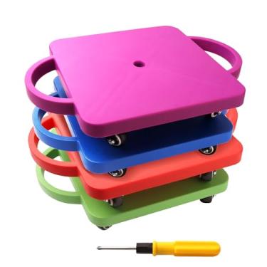 Imagem de GSE Placa de scooter de chão com alças, scooter sentada para crianças, equipamento de brincar em ambientes internos, prancha divertida com rodízios de plástico que não amassam para crianças (4 cores,