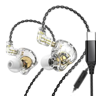 Imagem de KAMINRUN TRN MT1 Fones de ouvido intra-auriculares intra-auriculares HiFi com novo monitor magnético dinâmico composto de 10 mm com cabo C destacável de 0,75 mm (com microfone, transparente TypeC)