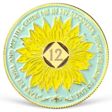 Imagem de Girassol Medalhão NA 12 Anos NA Moeda de Sobriedade AA com Serenity Prayer NA Recovery Chip Celebrando Vida Limpa e Sóbria 1-20 Anos Narcóticos Presentes Anônimos para Mulheres e Homens