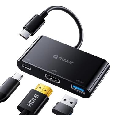 Imagem de Adaptador USB C para HDMI, adaptador QUUGE 3 em 1 HDMI para USB C, adaptador multiporta AV digital USB-C com saída de vídeo HDMI 4K e USB 3.0 de 5 Gbps, PD tipo C de 100 W para MacBook, iPad, Galaxy,