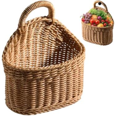 Imagem de Cestas de parede com alça cesta de pendurar de tecido rústico lavável ventilada 21 x 19 x 9,9 cm, cesta suspensa resistente para porta, planta, café, cozinha, jardim, estilo 2