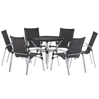 Imagem de 6 Cadeiras Emily e Mesa Adaptada em Alumínio com Tampo Trama