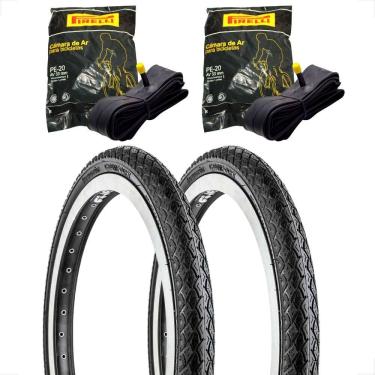 Imagem de Par Pneu Levorin Comfort Balão Aro 20 x 1.75 + Par Camara Pirelli Bico Grosso Bicicleta Infantil Bmx