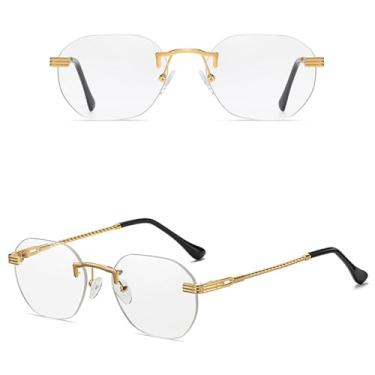 Imagem de VFDHN Óculos de sol femininos sem armação, de metal dourado, sem aro, com lentes degradê, azul, moda masculina, Uv400 (9)