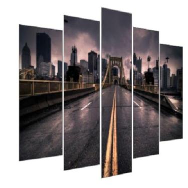 Imagem de Quadro Decorativo Mosaico 5 Peças Mod1043 Ponte Anoitecer - Eco Decor