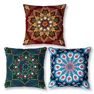 Imagem de Kit 3 Almofadas 40cm x 40cm Sala Sofá Decorativas Estampadas Coloridas