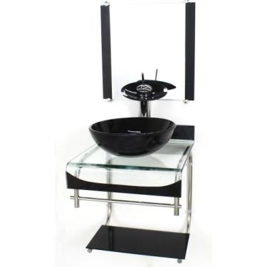 Imagem de Gabinete de vidro 40cm para banheiro curvado duplo inox cuba redonda p