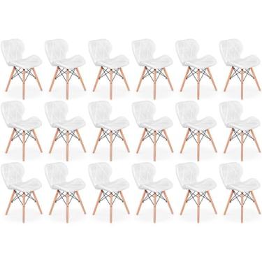 Imagem de Kit 18 Cadeiras de Jantar Charles Eames Slim Wood Estofada - Branco