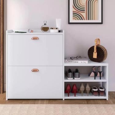 Imagem de Sapateira Banquinho 21 Pares Sapato Organizadora Prateleira Gaveta Basculante Hall De Entrada(Branco Brilhante)