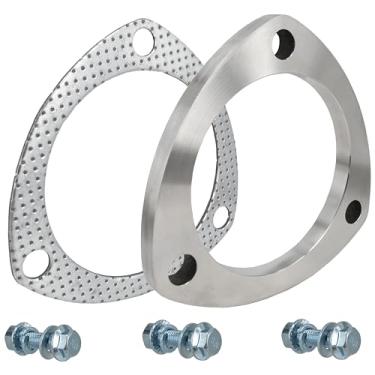 Imagem de SHINTONES 3,5 polegadas 3 parafusos flange de escape e gaxeta, conjunto de conexão de flange de escape de aço inoxidável com parafusos e porcas de flange (89 mm)