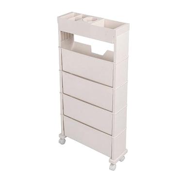 Imagem de Rolling Bookshelf, 5 Camadas Rolling Utility Cart Cart MOVILL Storage Prateleiras de Livros Móveis Estantes Pequenas Prateleiras para Estudo Em Casa Sala de Aula de Sala de Estar, 30.9x4.7x15.6in