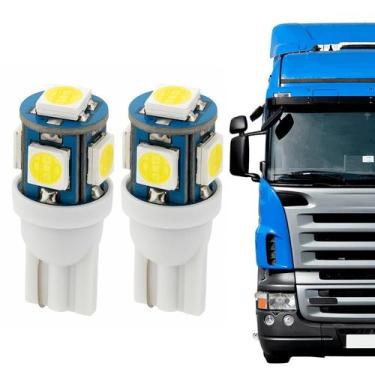 Imagem de Par Lâmpada T10 Torre 5 LEDs Luz Branca 24V Caminhão Ônibus