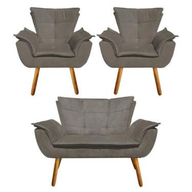 Imagem de Kit Namoradeira 02 Poltronas Opala Suede Marrom Rato - D'ROSSI