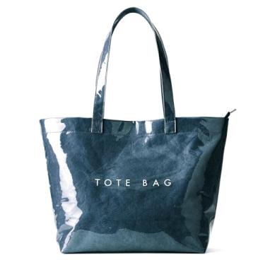 Imagem de KALIDI Sacola de PVC com zíper, bolsa de praia de papel kraft grande Hobo Carry All Travel Shopping Bolsa de ombro de plástico, Azul escuro, Large