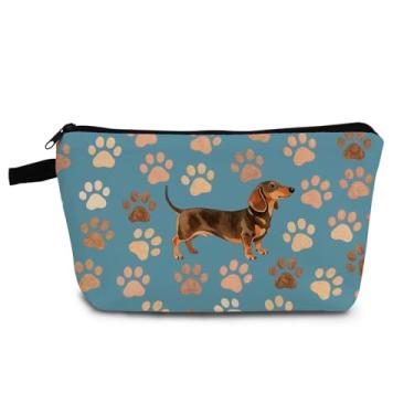 Imagem de YULUENZE Bolsa organizadora de patas de dachshund azul, fofa, pequena, com zíper, bolsa cosmética de pata de dachshund azul, presente de aniversário estético, para amantes de cães, mulheres, amigas