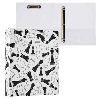 Imagem de Fichários redondos de xadrez, 1,5 peças de xadrez preto e branco, 3 anéis para prancheta para escritório, escola, material de trabalho, pasta de arquivos, capacidade de 200 folhas, fácil de abrir