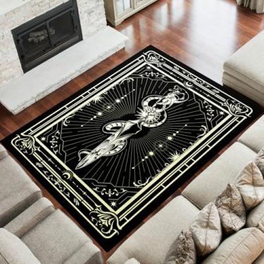 Imagem de Tapete boho de lua e cobra, tapetes antiderrapantes com design boêmio para quarto, sala de estar, estilo gótico, estrelas, tapete para decoração de casa, preto e branco (cobra e espada, 152 cm x 101