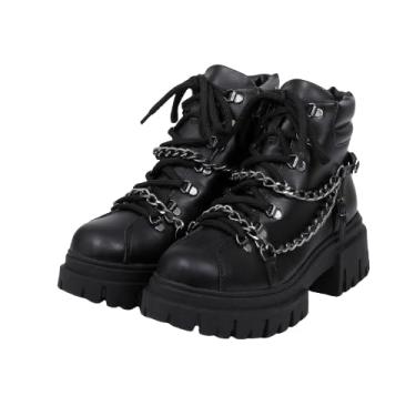Imagem de Coturno Preto Feminino Tratorado Com Corrente Couro Sintético (Preto, BR, Adulto, Numérico, 34)