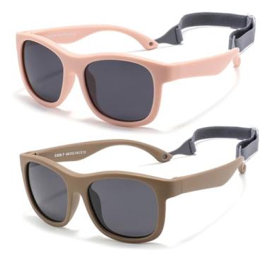 Imagem de JINHUIBBA Óculos de sol polarizados para bebês com alça de armação flexível proteção UV400 para bebês recém-nascidos de 0 a 24 meses, Café + rosa, tamanho �nico