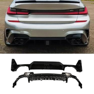 Imagem de Lábio do para-choque traseiro do carro compatível com 3 séries G20 G28 a M340i 2023+ divisor traseiro difusor spoiler corpo kit acessórios para carro (preto brilhante)