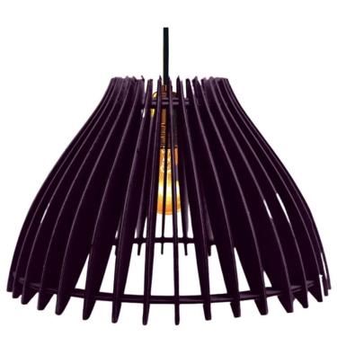 Imagem de Luminária Teto Tipo Pendente Em Mdf Aruanã Completa - Preta