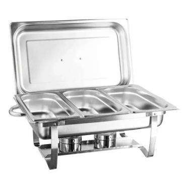 Imagem de Rechaud Retangular Aço Inox Banho Maria 3 Cubas 9L Buffet - LIMED MOGI