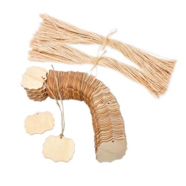 Imagem de Cregugua 200 Peças de Etiquetas de Madeira de Quatrefoil de 2,4" com Artesanato de Juta, Etiquetas de Presentes de Madeira Inacabadas (2,4 X 2 Pol.)