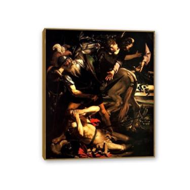 Imagem de A Conversão de São Paulo por Caravagio Impressão em tela arte de parede famosa reprodução de pintura barroca impressão de pintura perfeita para decoração de casa ou escritório Moldura de teca 60 x 50