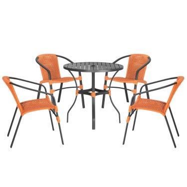 Imagem de Jogo 4 Cadeiras Corda Nautica Floripa e Mesa Tampo Ripado Aluminio Roma 1,00 m Varanda Jardim Area Piscina Trama