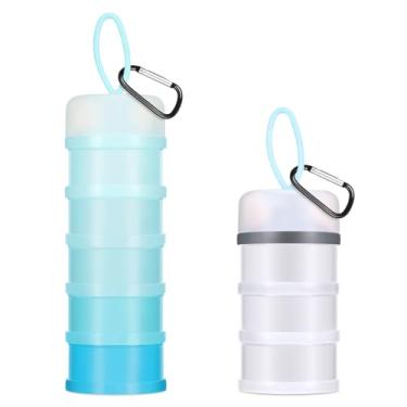 Imagem de Baderke 2 recipientes de proteína em pó com suporte de funis, 5 e 3 camadas de suplemento de pó empilhável para viagem, organizador de fórmulas, suporte de pó para viagem, treino, fitness (branco