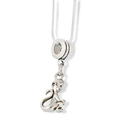 Imagem de Joias de macaco | Colar de macaco para homens ou mulheres banhado a prata corrente de 55,88 cm com pingente de macaco compatível com pulseiras Pandora, um colar de grande macaco com pingentes de