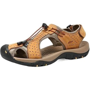 Imagem de Sandálias Clássicas Masculinas Sandália De Pescador Bico Fechado Ajustável Couro Falso Resistente à Água Sandálias Ao Ar Livre, Black, 5.5 UK