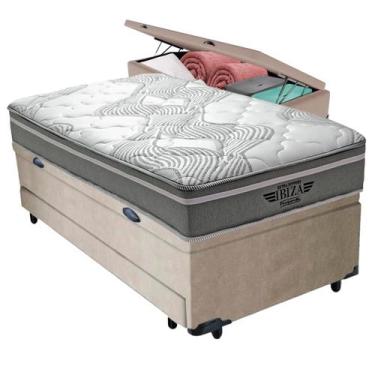 Imagem de Bicama Baú Bege + Colchão Ibiza Molas V-Tech Solteiro