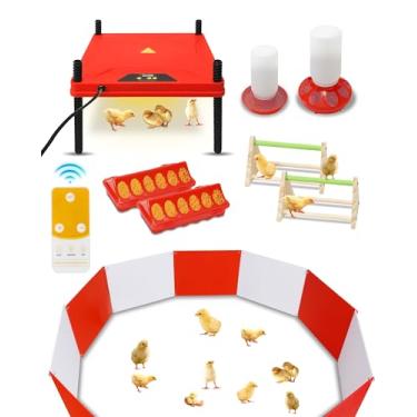 Imagem de Kit de alimentador e bebedouro de pintinhos com placa de aquecimento de chocadeira de galinha