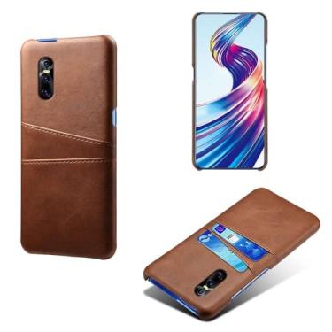 Imagem de Capas Compatível com VIVO V15 PRO,Caso de couro PU-Tampa de telefone a prova de choque com 2 slots de cartão,Proteção anti-impressão digital e anti-gota-Brown
