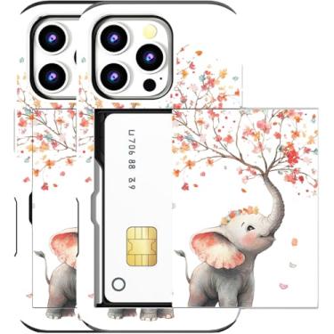 Imagem de MUQR Capa compatível com iPhone 16 Pro com suporte de cartão fofo - Design Kawaii, proteção contra quedas de nível militar, capa carteira robusta para mulheres (flores pulverizadoras de elefante