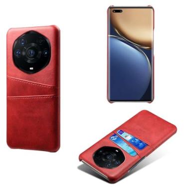 Imagem de Capas Compatível com Honor Magic3 Pro+,Caso de couro PU-Tampa de telefone a prova de choque com 2 slots de cartão,Proteção anti-impressão digital e anti-gota-Red