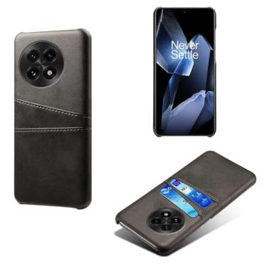 Imagem de Capas Compatível com Oneplus 13,Caso de couro PU-Tampa de telefone a prova de choque com 2 slots de cartão,Proteção anti-impressão digital e anti-gota-Black